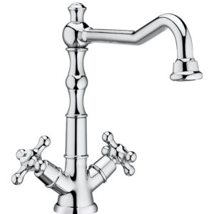 Smooth body high-neck sink faucet with swivel spout and pop-up waste, 1.2 gpm
